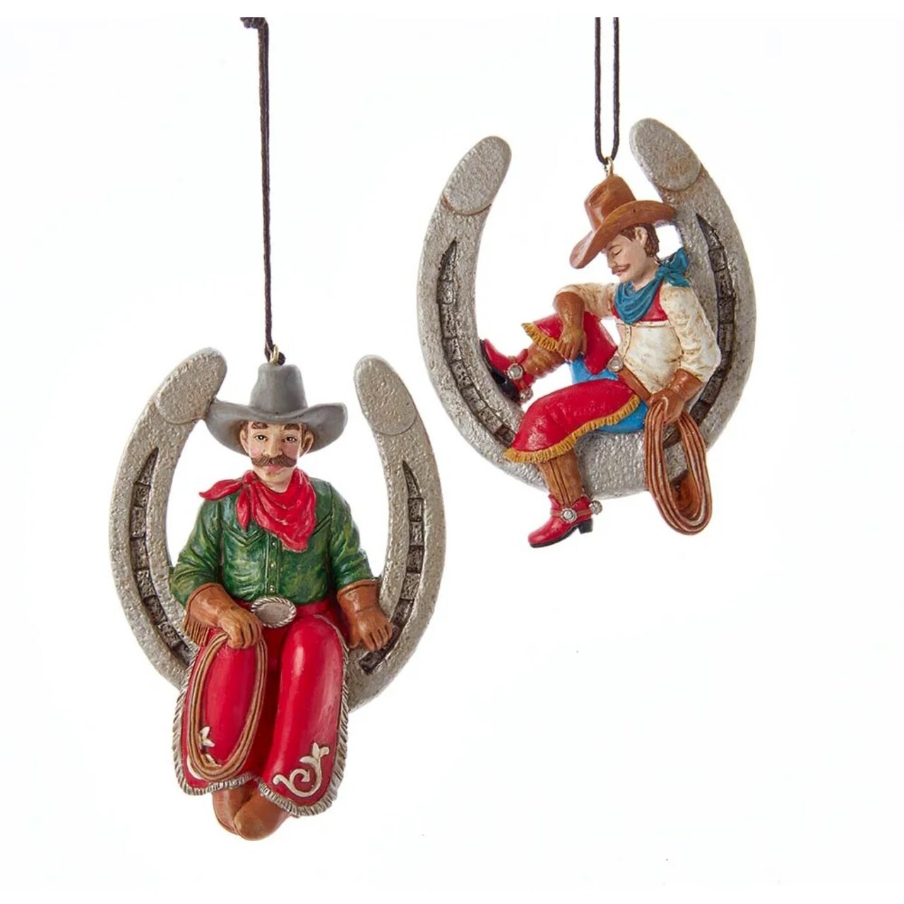 KSA Pack of 12 Gray and Red Horseshoe with Cowboy Christmas Ornaments 4"